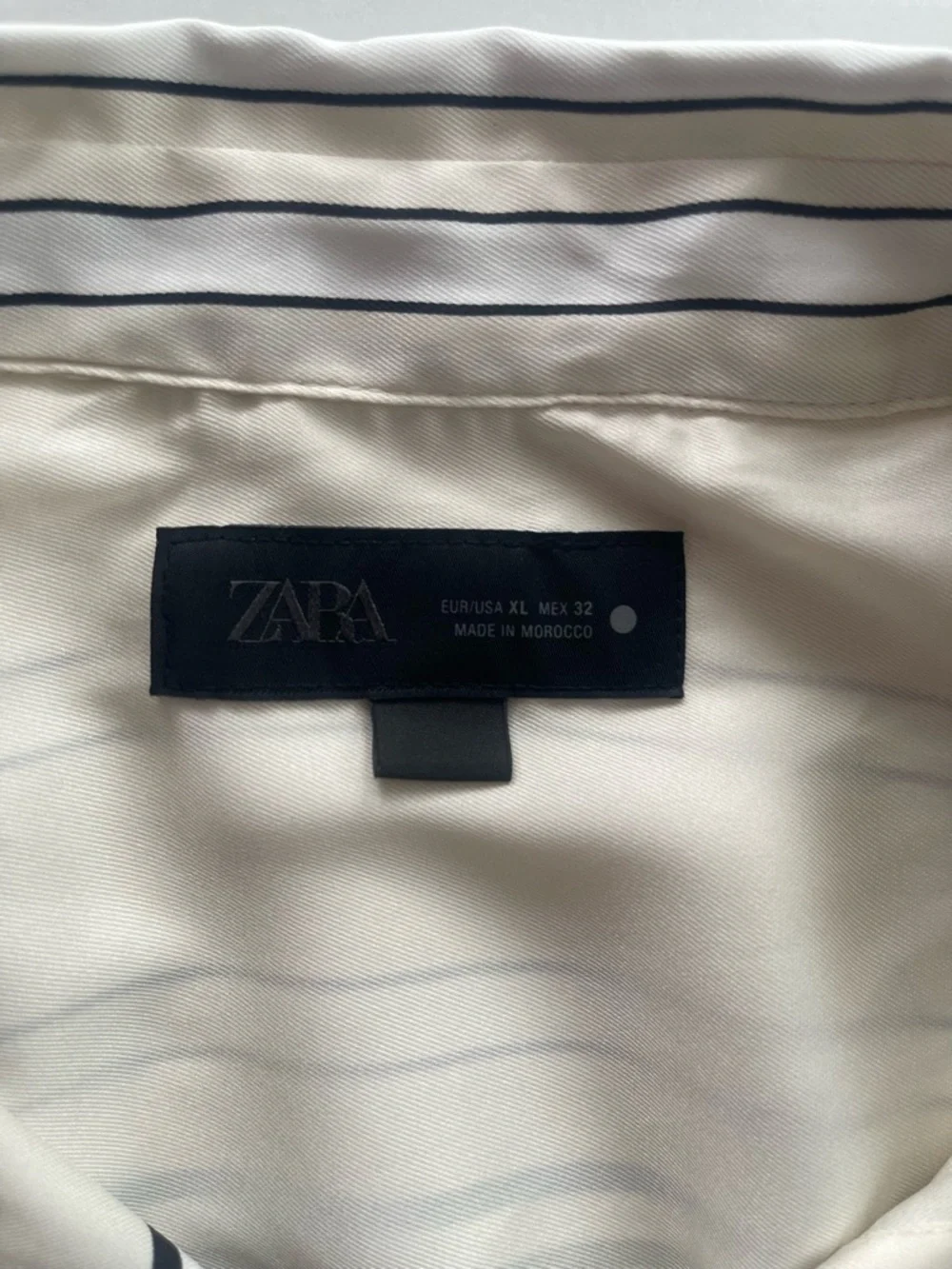 Zara Cream and Black Striped Geometric Button-Up Blouse